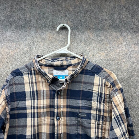 Vintage Columbia Shirt Mens XL Blue Navy Button Down Madras Plaid Outdoors - Picture 9 of 12